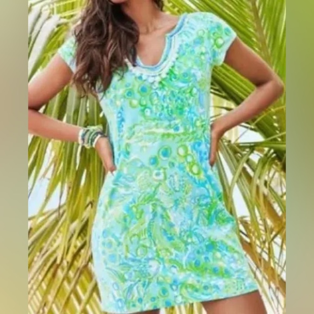 Lilly Pulitzer Harper Pom Pom Detail Tunic Dress Sz Xs .
